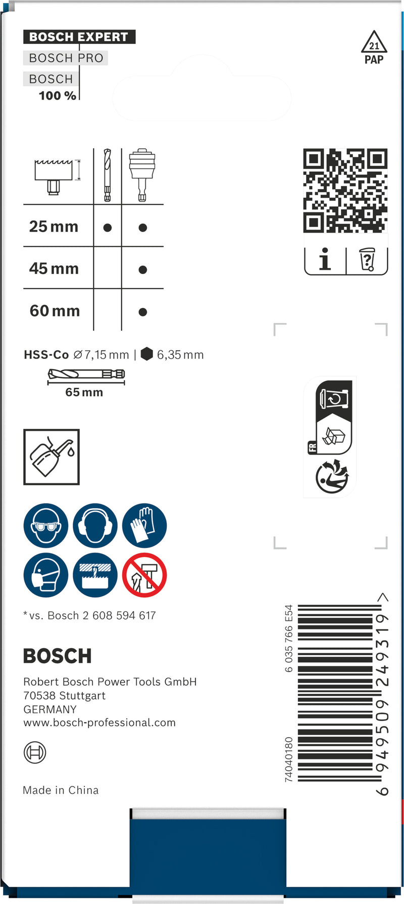 Bosch Accessories for hole saw function tools (EXPERT Power Change Plus spindle with center drill, 8.7 mm hexagonal shank, HSS-Co, 7.15 x 25 x 65 mm)