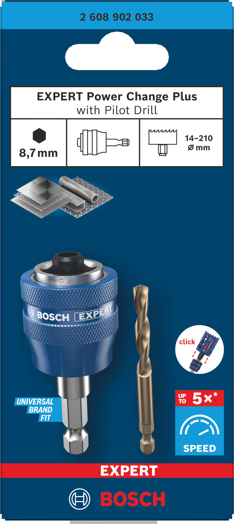 Bosch Accessories for hole saw function tools (EXPERT Power Change Plus spindle with center drill, 8.7 mm hexagonal shank, HSS-Co, 7.15 x 25 x 65 mm)