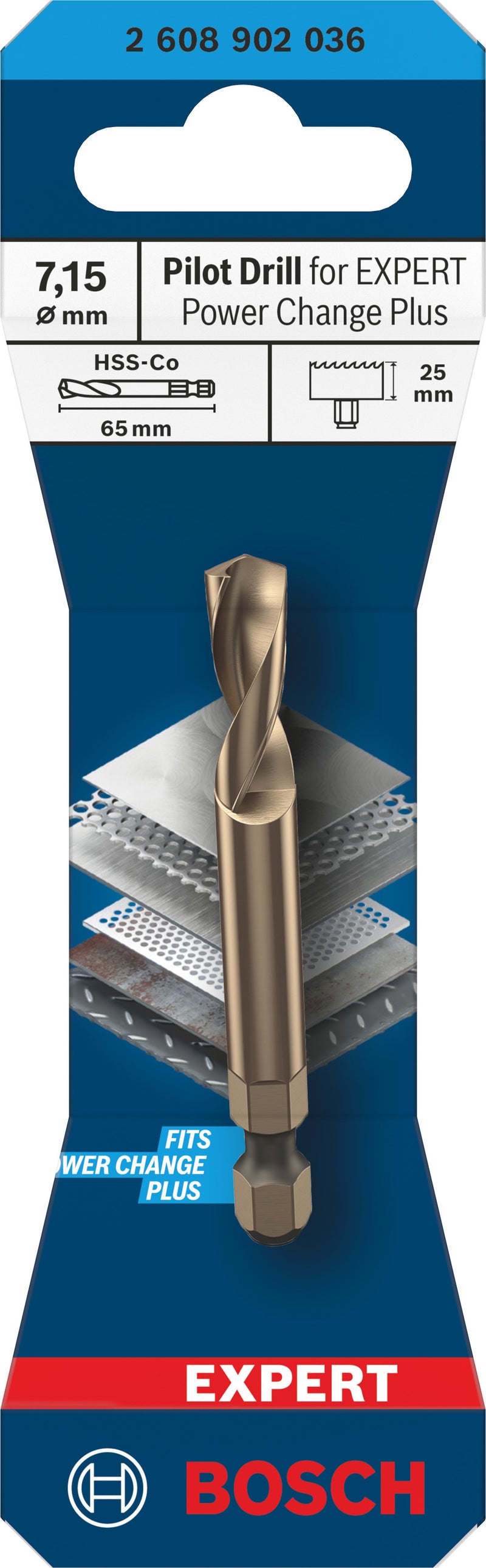Accesorios Bosch para herramientas con función de sierra de corona (broca de centrar para EXPERT Power Change Plus, HSS-Co, Ø7,15 x 20 x 65 mm)