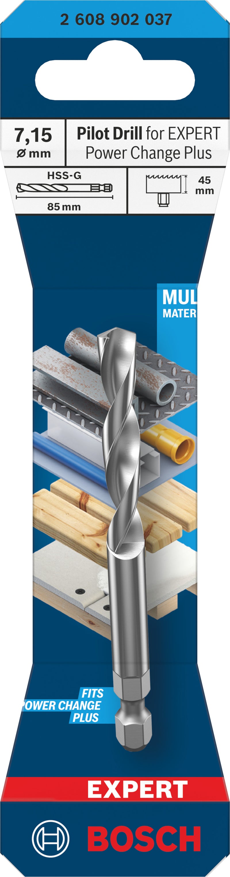 Bosch Accessories for hole saw function tools (Center drill for EXPERT Power Change Plus, HSS-G, Ø7.15 x 44 x 85 mm)