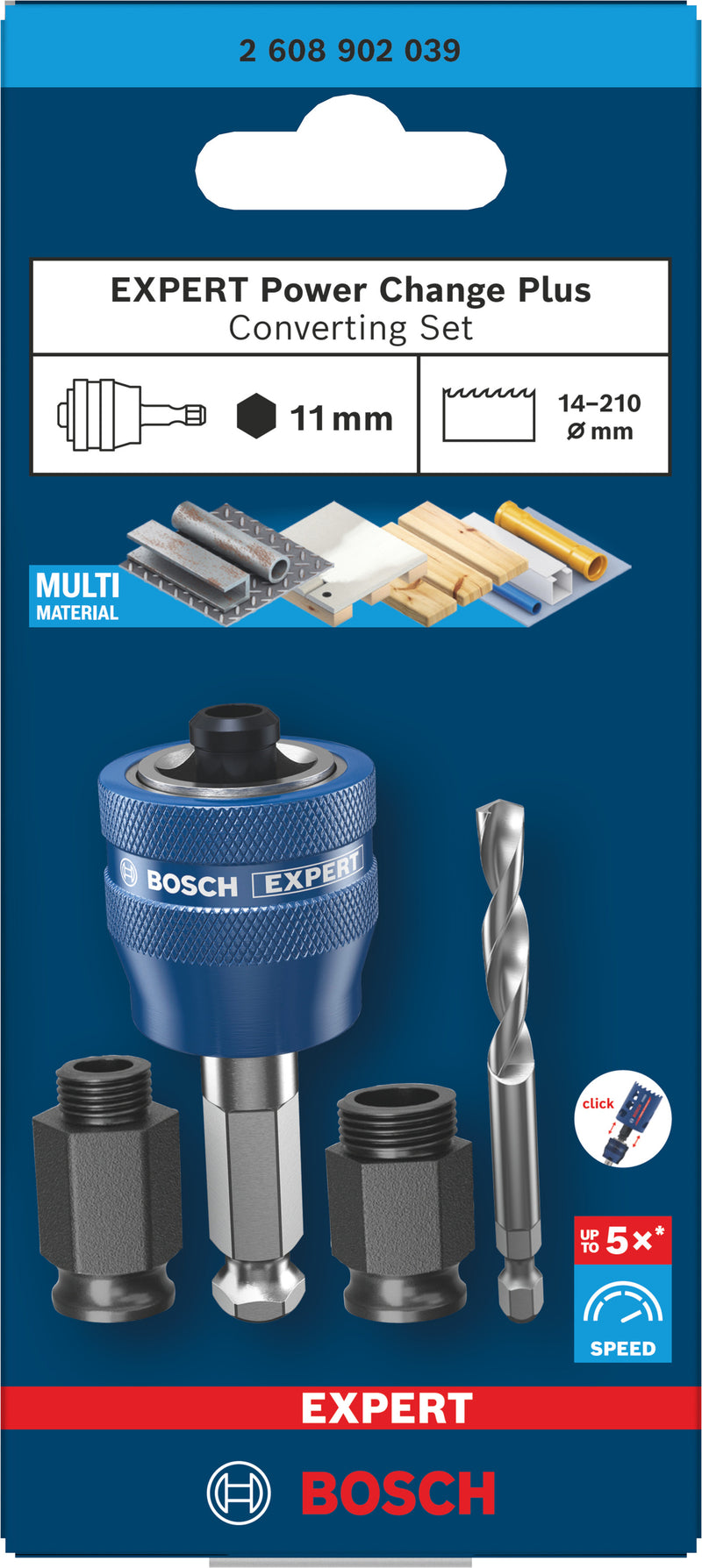 Accesorios Bosch para herramientas con función de sierra de corona (kit de conversión EXPERT Power Change Plus, vástago hexagonal de 11 mm, HSS-G, 7,15 x 45 x 85 mm, 2 tuercas adaptadoras)