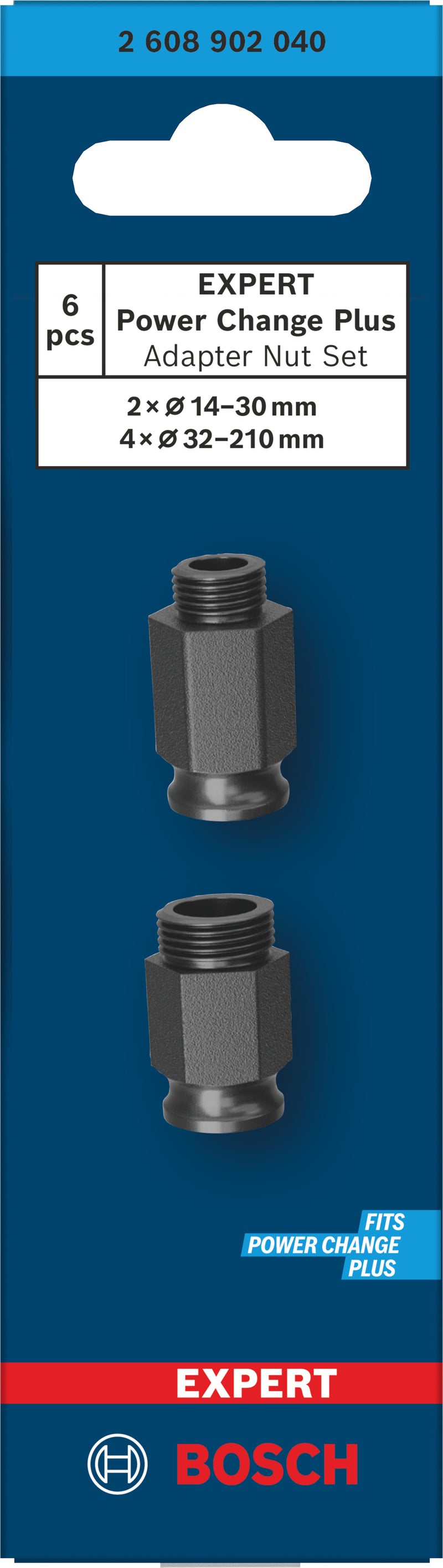 Accesorios Bosch para funciones de sierra de corona (juego de tuercas adaptadoras EXPERT Power Change Plus, 2 tuercas adaptadoras para HS 14-30 mm, 4 tuercas adaptadoras para HS 32-210 mm)