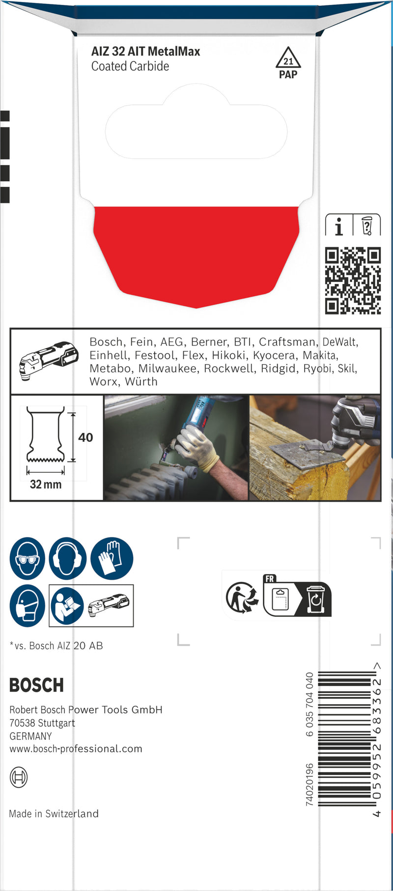Lâminas de serra sabre, ferramenta multifunções Bosch Accessories (Lâmina para corte de imersão EXPERT AIZ 32 AIT MetalMax, 32 x 40 mm, 5 unid)