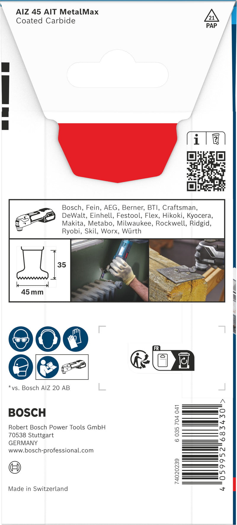 Lâminas de serra sabre, ferramenta multifunções Bosch Accessories (Lâmina para corte de imersão EXPERT AIZ 45 AIT MetalMax, 45 x 35 mm)