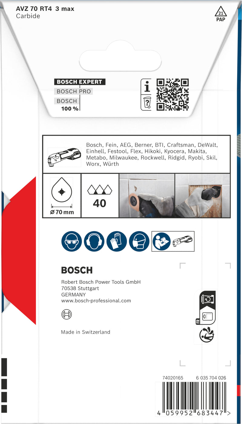Lâminas de serra sabre, ferramenta multifunções Bosch Accessories (Placa para argamassa EXPERT AVZ 70 RT4 3 max, Ø70 mm)