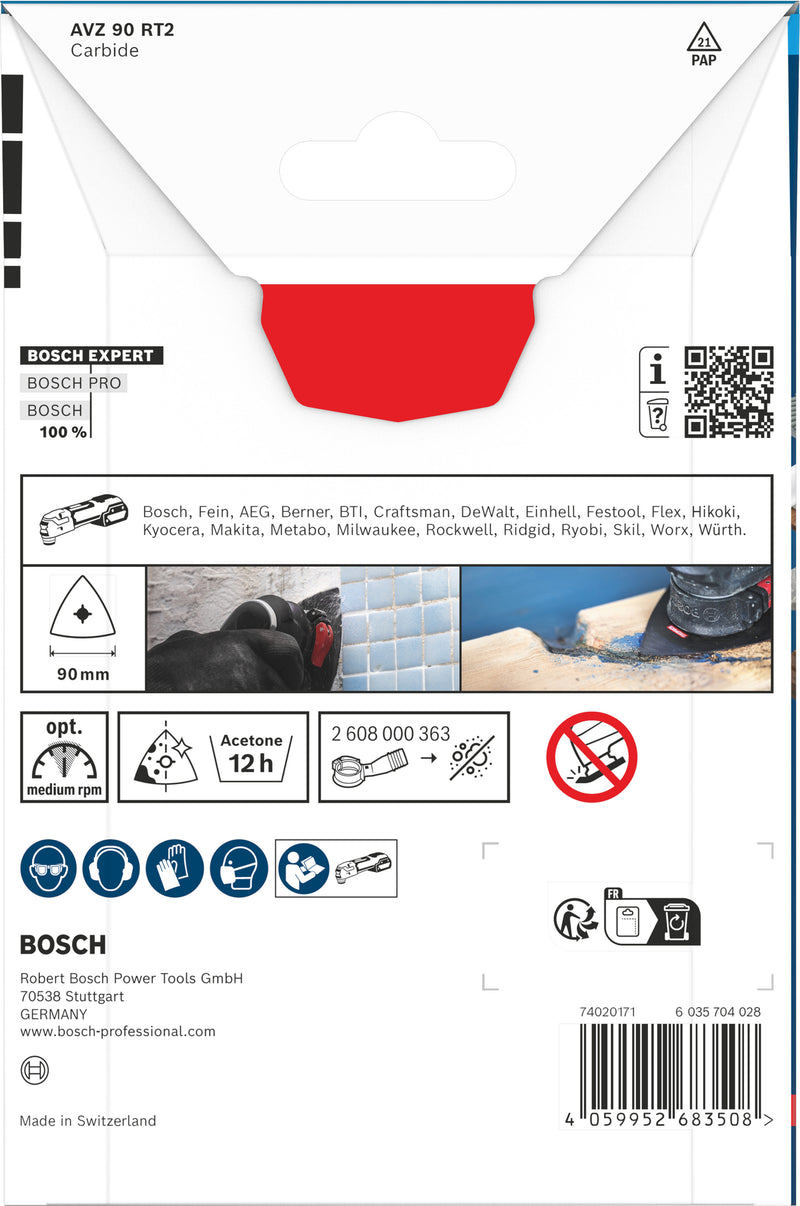 Lâminas de serra sabre, ferramenta multifunções Bosch Accessories (Placa de lixar EXPERT AVZ 90 RT2, 90 mm)