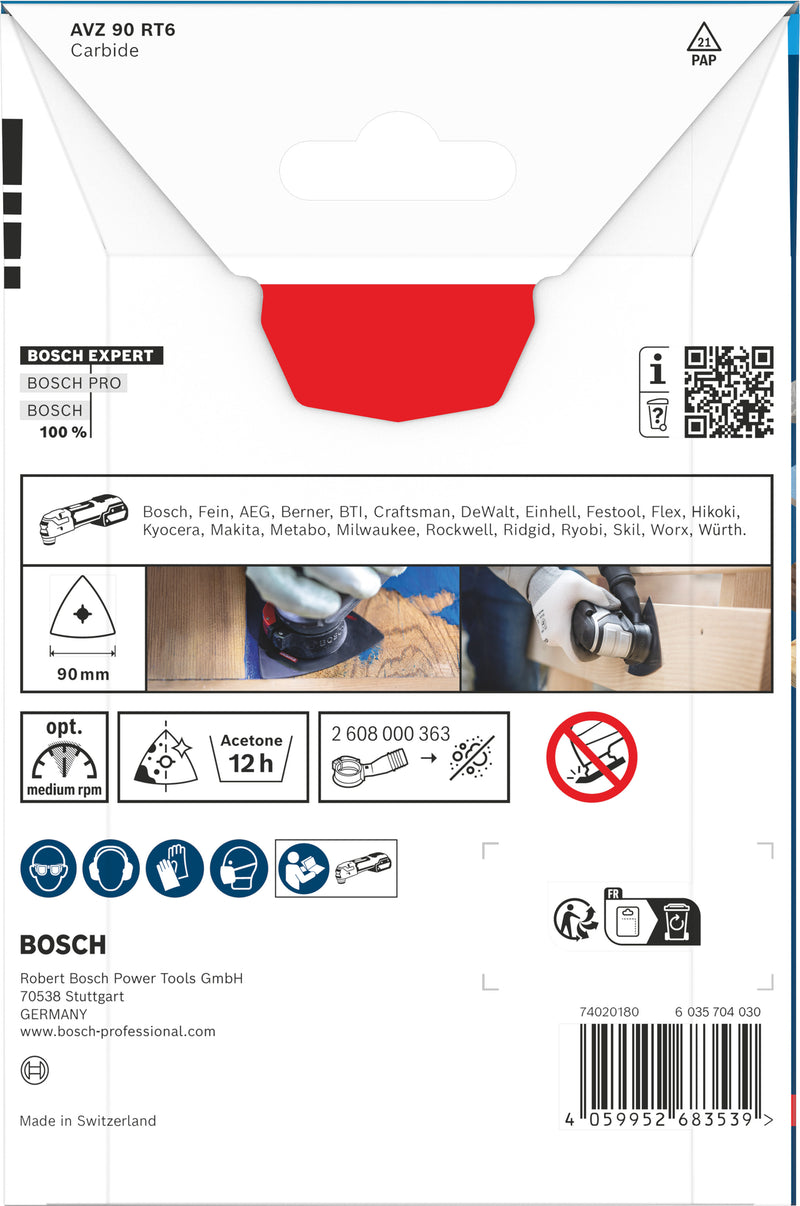 Lâminas de serra sabre, ferramenta multifunções Bosch Accessories (Placa de lixar EXPERT AVZ 90 RT6, 90 mm)