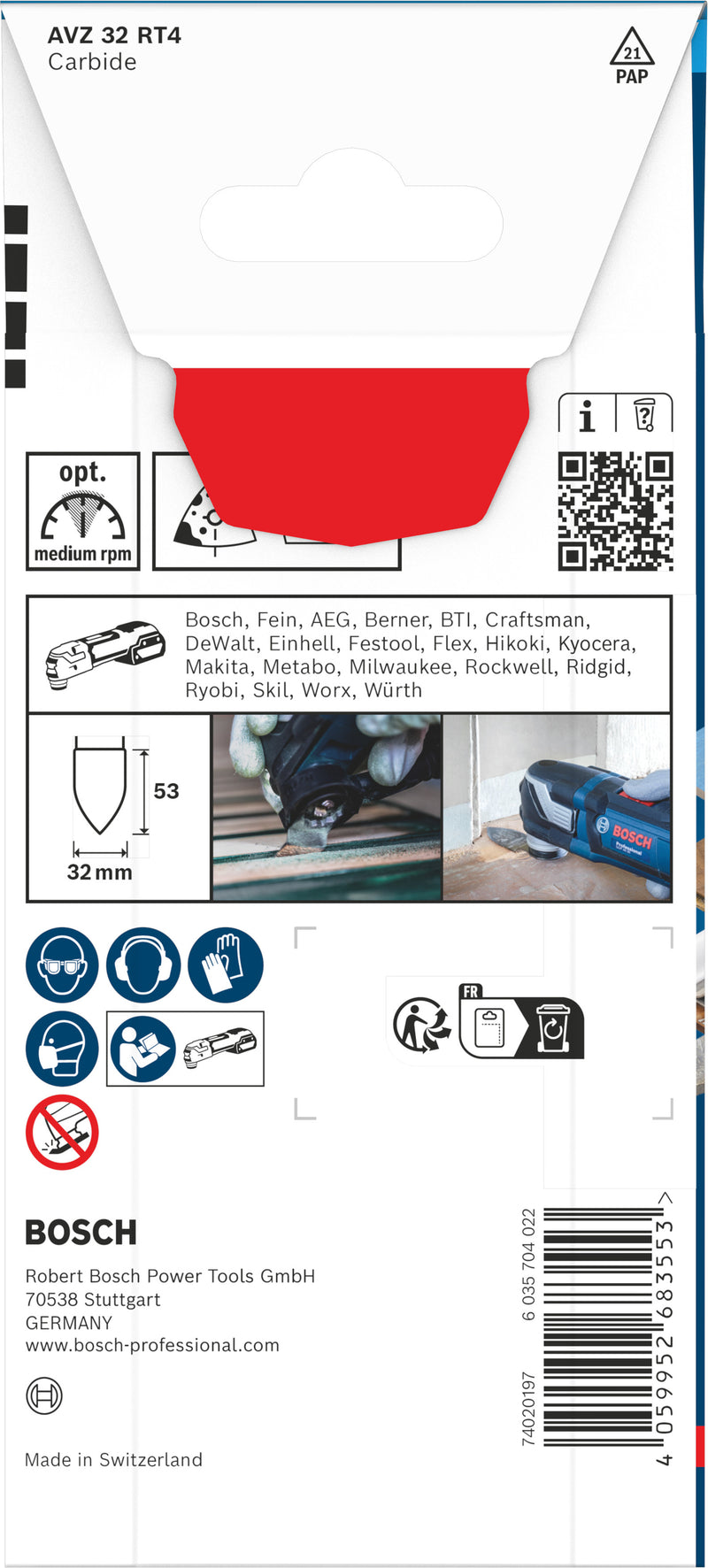 Lâminas de serra sabre, ferramenta multifunções Bosch Accessories (Dedo de lixar EXPERT AVZ 32 RT4, 32 x 53 mm)