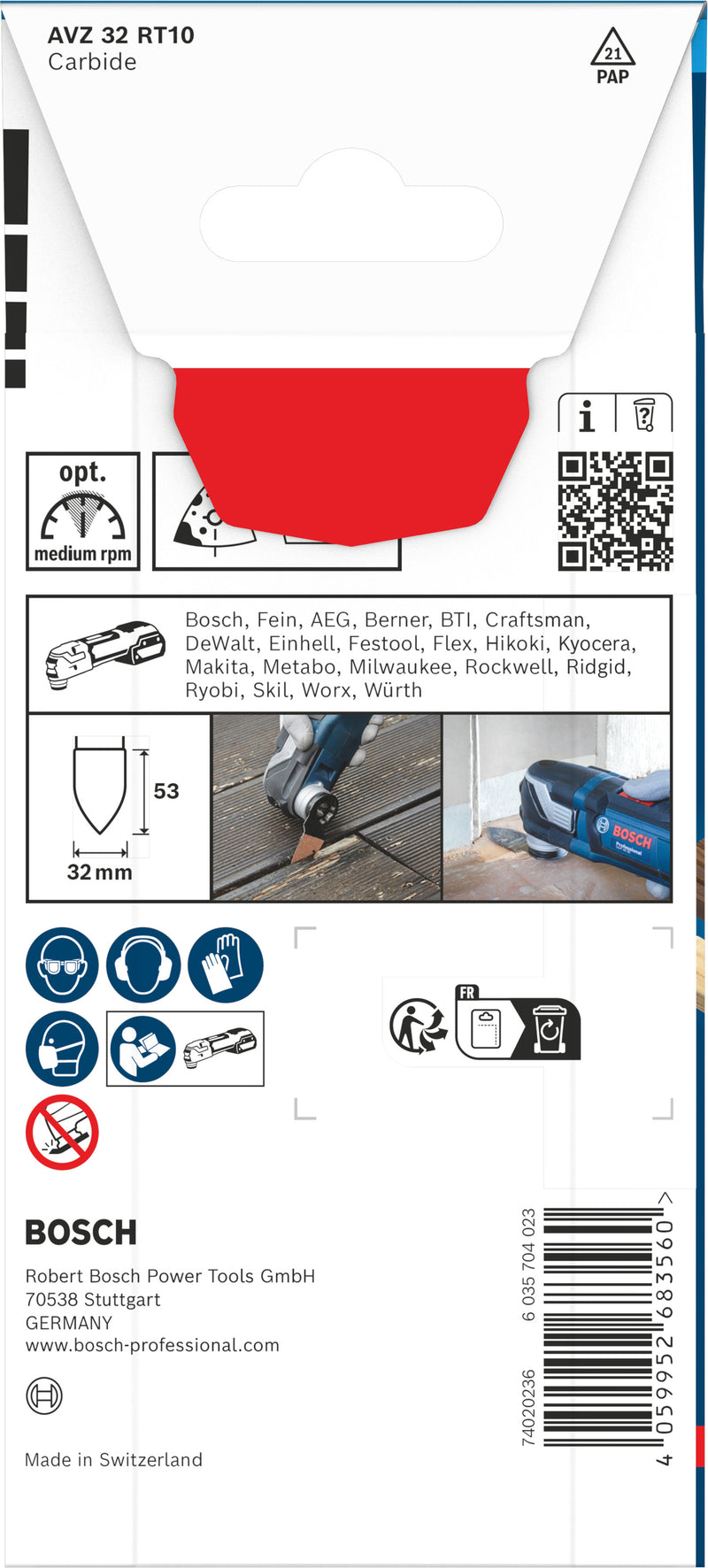 Lâminas de serra sabre, ferramenta multifunções Bosch Accessories (Dedo de lixar EXPERT AVZ 32 RT10, 32 x 53 mm)