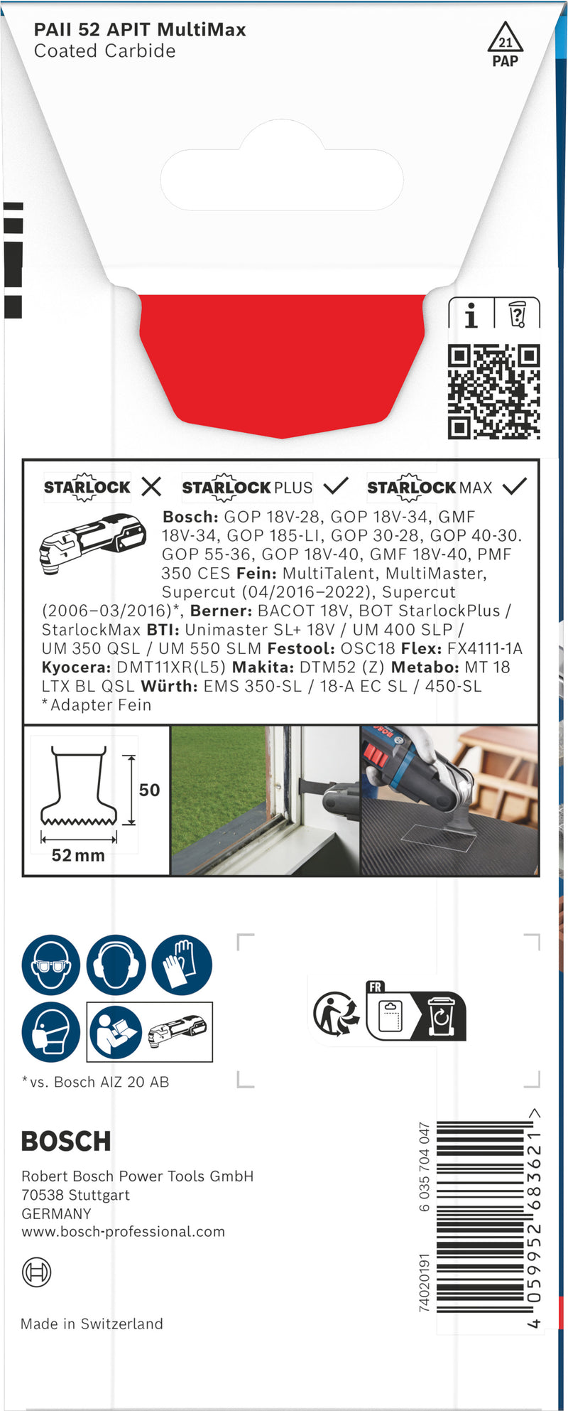 Lâminas de serra sabre, ferramenta multifunções Bosch Accessories (Lâmina para corte de imersão EXPERT PAII 52 APIT MultiMax, 52 x 50 mm)