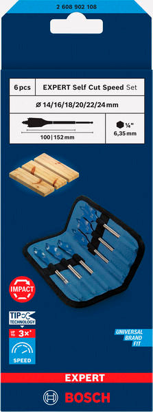 Broca, sortido Bosch Accessories (Conjunto de brocas planas EXPERT Self Cut Speed Spade, 14/16/18/20/22/24, 6 unid)