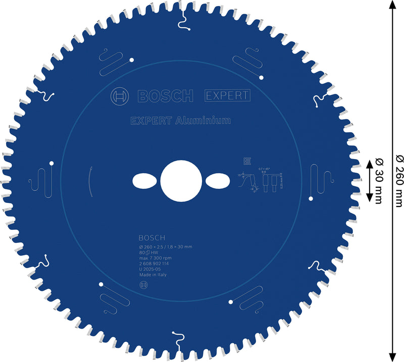 Discos para serras circulares. Bosch Accessories (Lâmina de serra circular EXPERT Aluminium, 260 x 2,5/1,8 x 30 mm, T80)