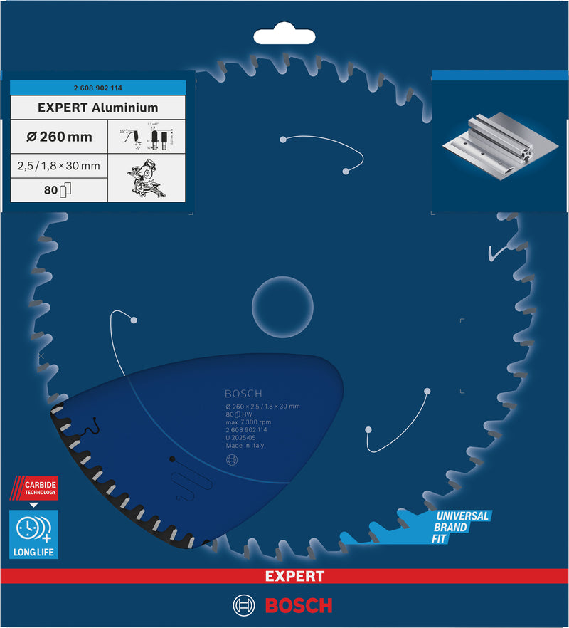 Discos para serras circulares. Bosch Accessories (Lâmina de serra circular EXPERT Aluminium, 260 x 2,5/1,8 x 30 mm, T80)