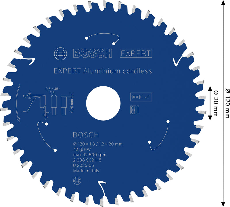 Discos para serras circulares. Bosch Accessories (Lâmina de serra sem fios circular EXPERT Aluminium cordless, 120 x 1,8/1,2 x 20 mm, T42)