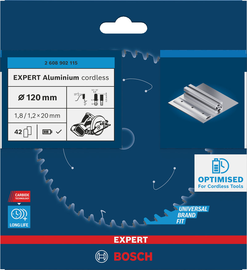 Discos para serras circulares. Bosch Accessories (Lâmina de serra sem fios circular EXPERT Aluminium cordless, 120 x 1,8/1,2 x 20 mm, T42)