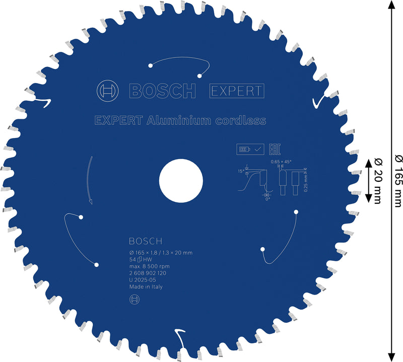 Discos para serras circulares. Bosch Accessories (Lâmina de serra sem fios circular EXPERT Aluminium cordless, 165 x 1,8/1,3 x 20 mm, T54)