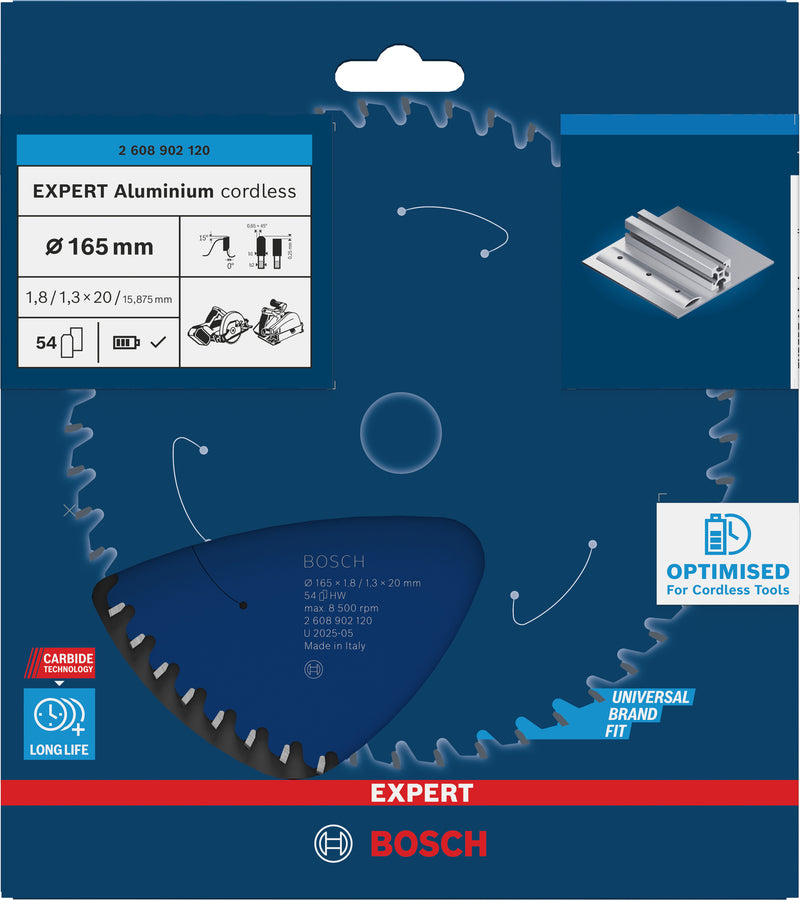 Discos para serras circulares. Bosch Accessories (Lâmina de serra sem fios circular EXPERT Aluminium cordless, 165 x 1,8/1,3 x 20 mm, T54)
