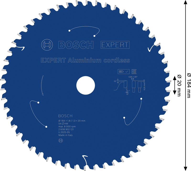Discos para serras circulares. Bosch Accessories (Lâmina de serra sem fios circular EXPERT Aluminium cordless, 184 x 1,8/1,3 x 20 mm, T54)