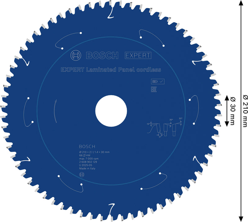 Discos para serras circulares. Bosch Accessories (Lâmina de serra sem fios circular EXPERT Laminated Panel cordless, 210 x 2,1/1,4 x 30 mm, T66)