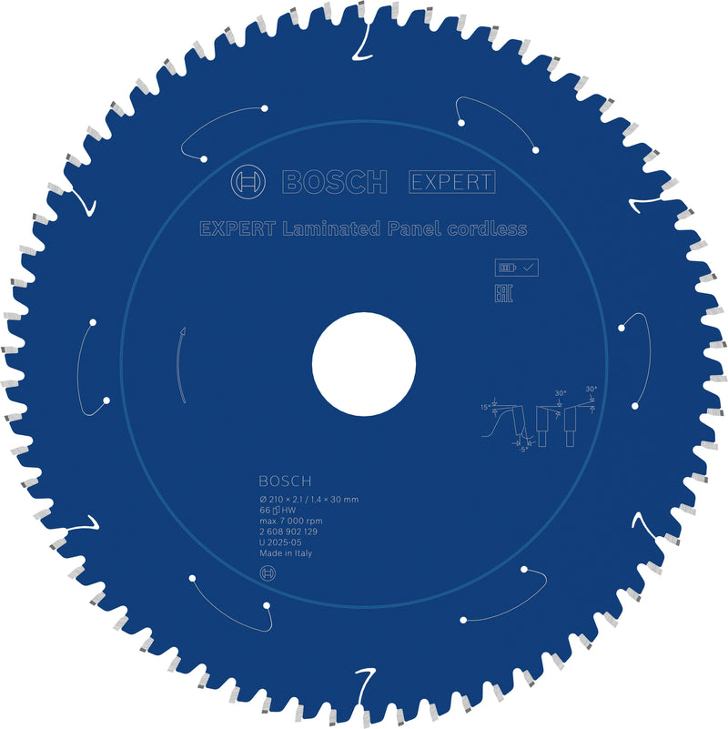 Discos para serras circulares. Bosch Accessories (Lâmina de serra sem fios circular EXPERT Laminated Panel cordless, 210 x 2,1/1,4 x 30 mm, T66)