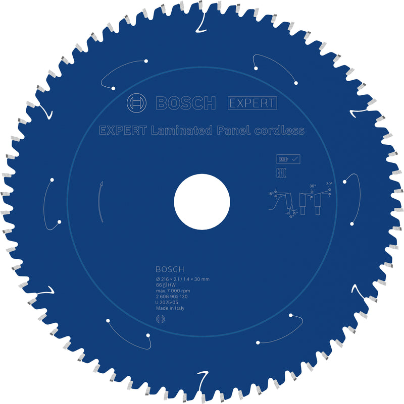 Circular saw blades. Bosch Accessories (EXPERT Laminated Panel cordless circular saw blade, 216 x 2.1/1.4 x 30 mm, T66)