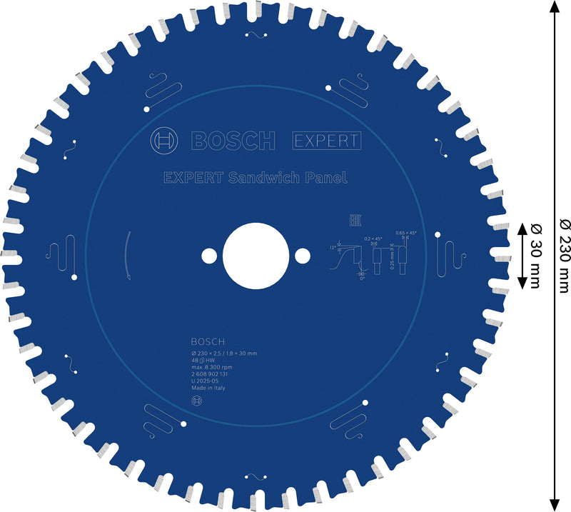 Discos para serras circulares. Bosch Accessories (Lâmina de serra circular EXPERT Sandwich Panel, 230 x 2,5/1,8 x 30 mm, T48)