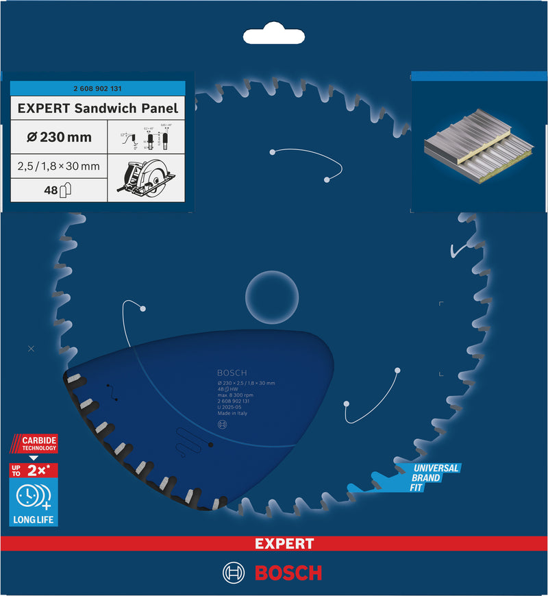 Discos para serras circulares. Bosch Accessories (Lâmina de serra circular EXPERT Sandwich Panel, 230 x 2,5/1,8 x 30 mm, T48)