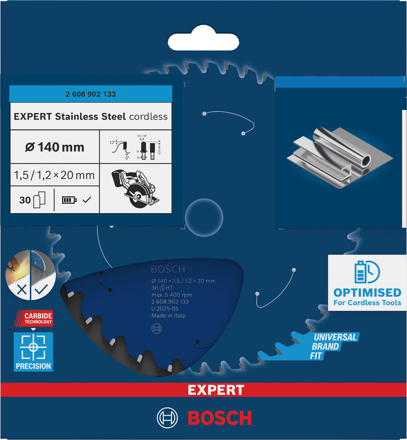 Discos para serras circulares. Bosch Accessories (Lâmina de serra sem fios circular EXPERT Stainless Steel cordless, 140 x 1,5/1,2 x 20 mm, T30)