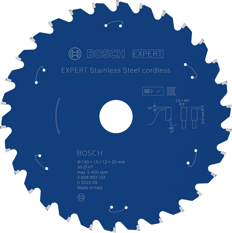 Discos para serras circulares. Bosch Accessories (Lâmina de serra sem fios circular EXPERT Stainless Steel cordless, 140 x 1,5/1,2 x 20 mm, T30)