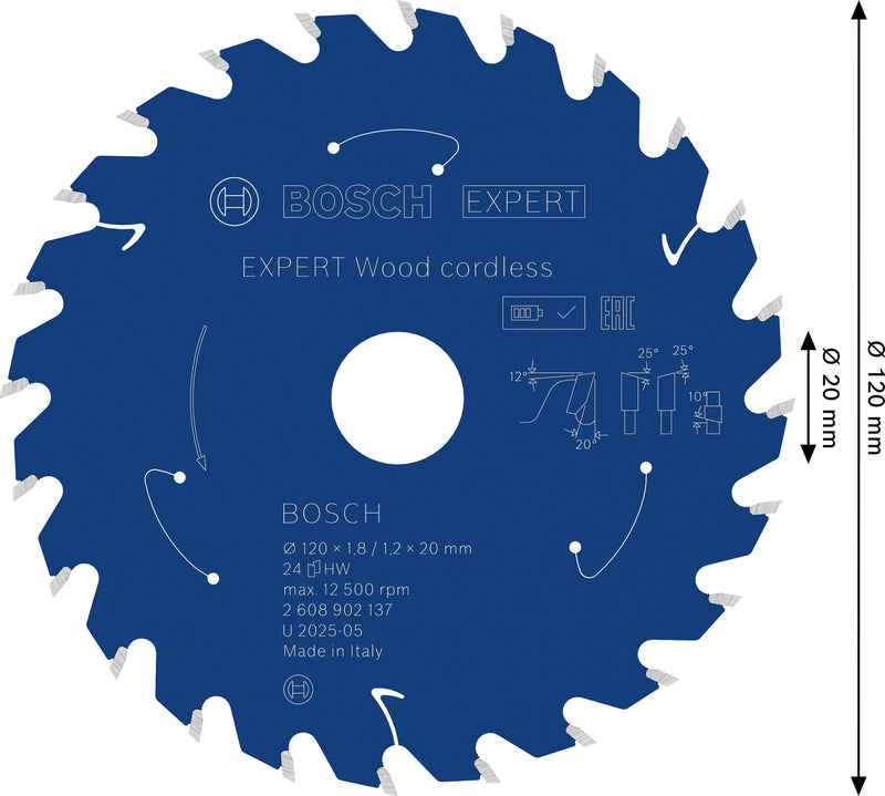 Discos para serras circulares. Bosch Accessories (Lâmina de serra sem fios circular EXPERT Wood cordless, 120 x 1,8/1,2 x 20 mm, T24)