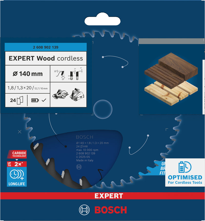 Circular saw blades. Bosch Accessories (EXPERT Wood cordless circular saw blade, 140 x 1.8/1.3 x 20 mm, T24)