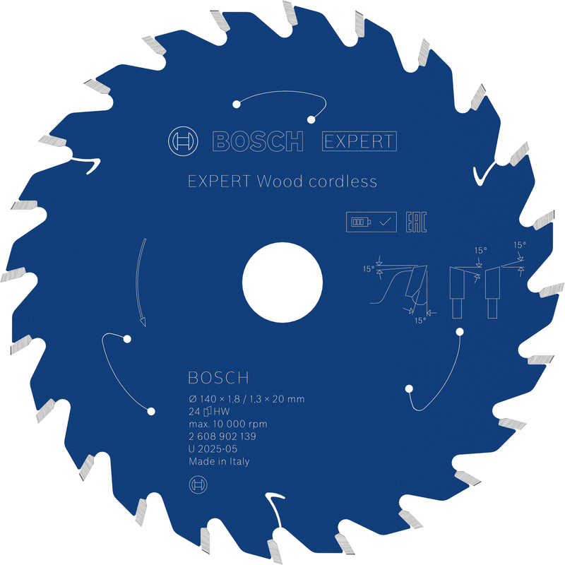 Circular saw blades. Bosch Accessories (EXPERT Wood cordless circular saw blade, 140 x 1.8/1.3 x 20 mm, T24)