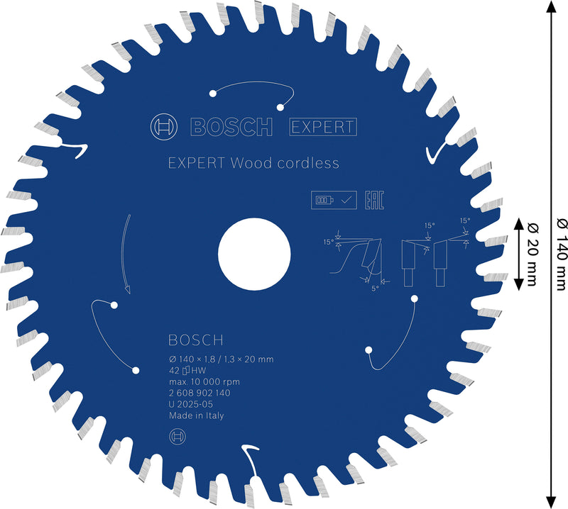 Circular saw blades. Bosch Accessories (EXPERT Wood cordless circular saw blade, 140 x 1.8/1.3 x 20 mm, T42)