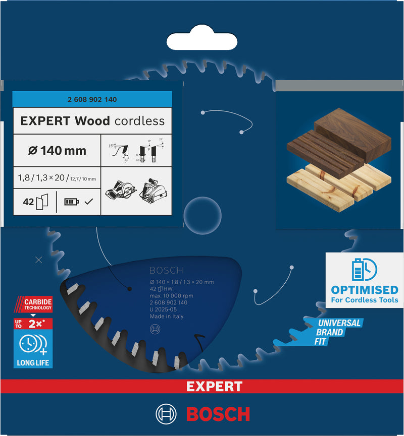 Circular saw blades. Bosch Accessories (EXPERT Wood cordless circular saw blade, 140 x 1.8/1.3 x 20 mm, T42)