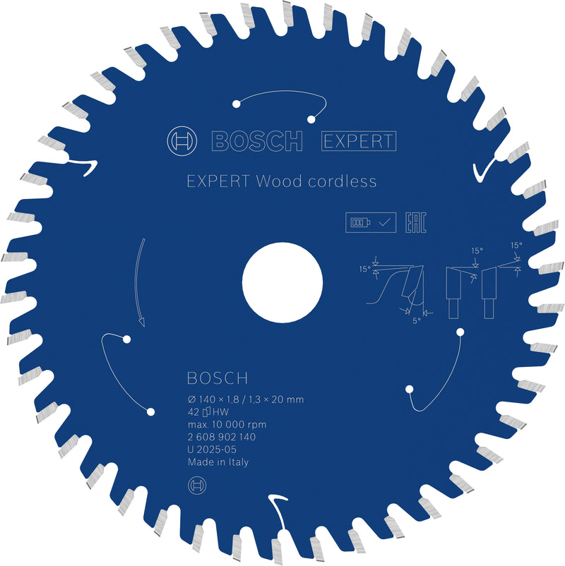 Circular saw blades. Bosch Accessories (EXPERT Wood cordless circular saw blade, 140 x 1.8/1.3 x 20 mm, T42)