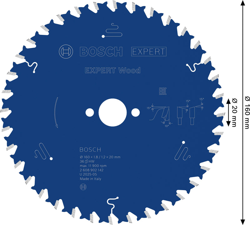 Hojas de sierra circular. Accesorios Bosch (hoja de sierra circular EXPERT Wood, 160 x 1,8/1,2 x 20 mm, T36)