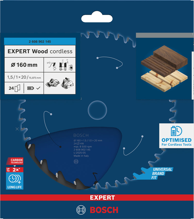 Hojas de sierra circular. Accesorios Bosch (hoja de sierra circular inalámbrica EXPERT Wood, 160 x 1,5/1 x 20 mm, T24)
