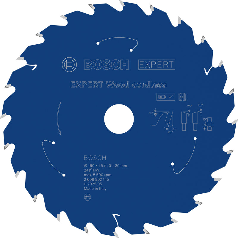 Hojas de sierra circular. Accesorios Bosch (hoja de sierra circular inalámbrica EXPERT Wood, 160 x 1,5/1 x 20 mm, T24)