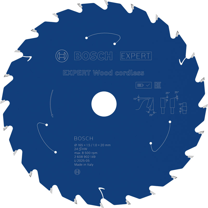 Discos para serras circulares. Bosch Accessories (Lâmina de serra sem fios circular EXPERT Wood cordless, 165 x 1,5/1 x 20 mm, T24)