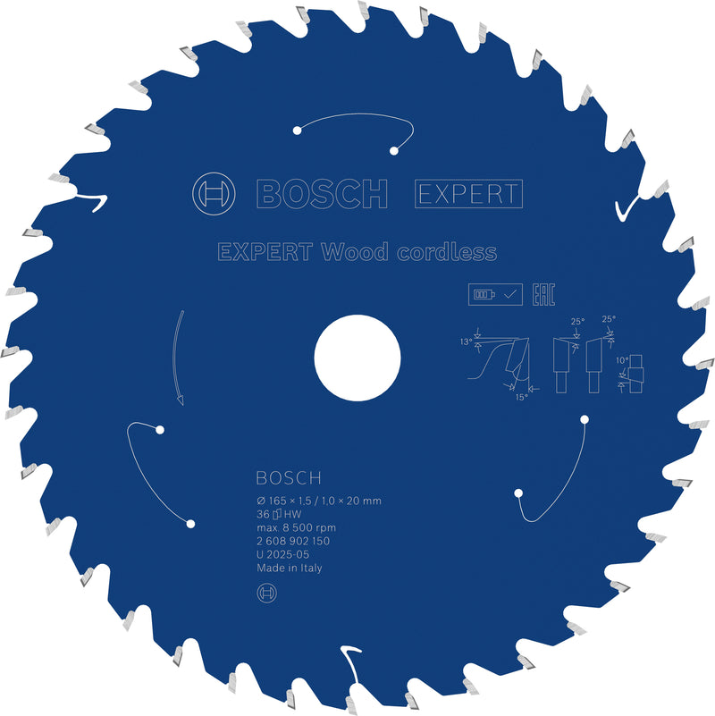 Hojas de sierra circular. Accesorios Bosch (hoja de sierra circular inalámbrica EXPERT Wood, 165 x 1,5/1 x 20 mm, T36)