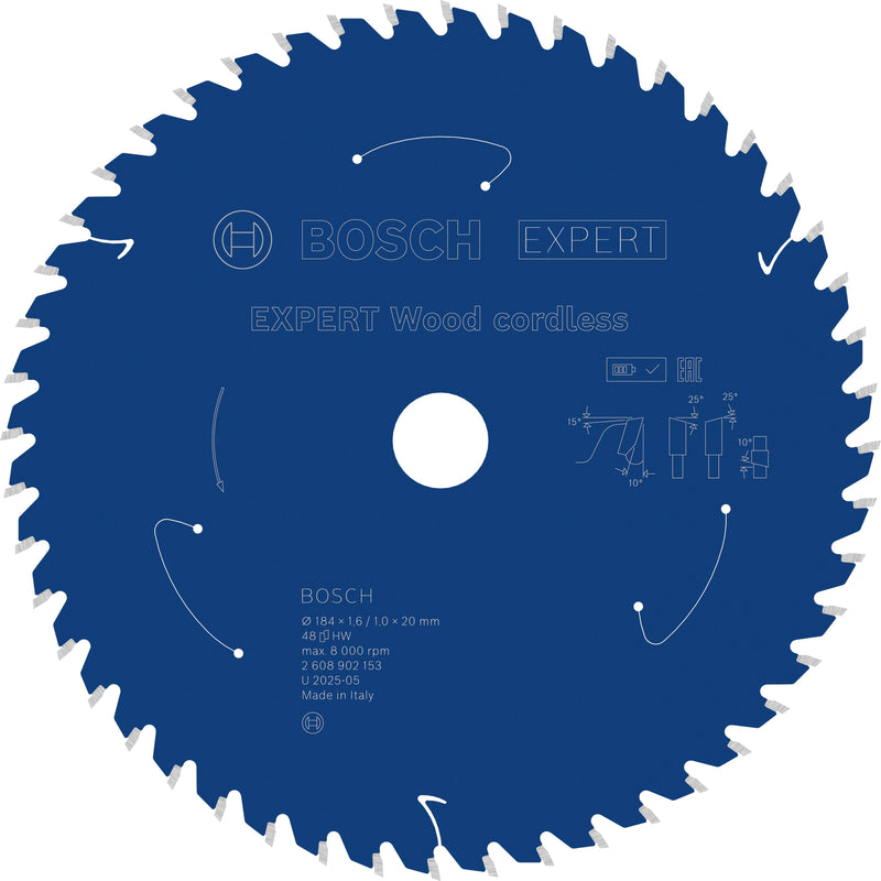Circular saw blades. Bosch Accessories (EXPERT Wood cordless circular saw blade, 184 x 1.6/1 x 20 mm, T48)