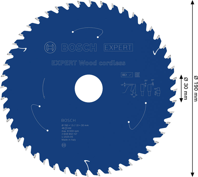 Circular saw blades. Bosch Accessories (EXPERT Wood cordless circular saw blade, 190 x 1.5/1 x 30 mm, T48)