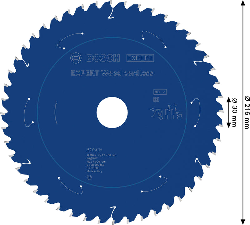 Circular saw blades. Bosch Accessories (EXPERT Wood cordless circular saw blade, 216 x 1.7/1.2 x 30 mm, T48)