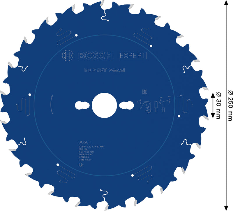 Circular saw blades. Bosch Accessories (EXPERT Wood circular saw blade, 250 x 3.2/2.2 x 30 mm, T22)