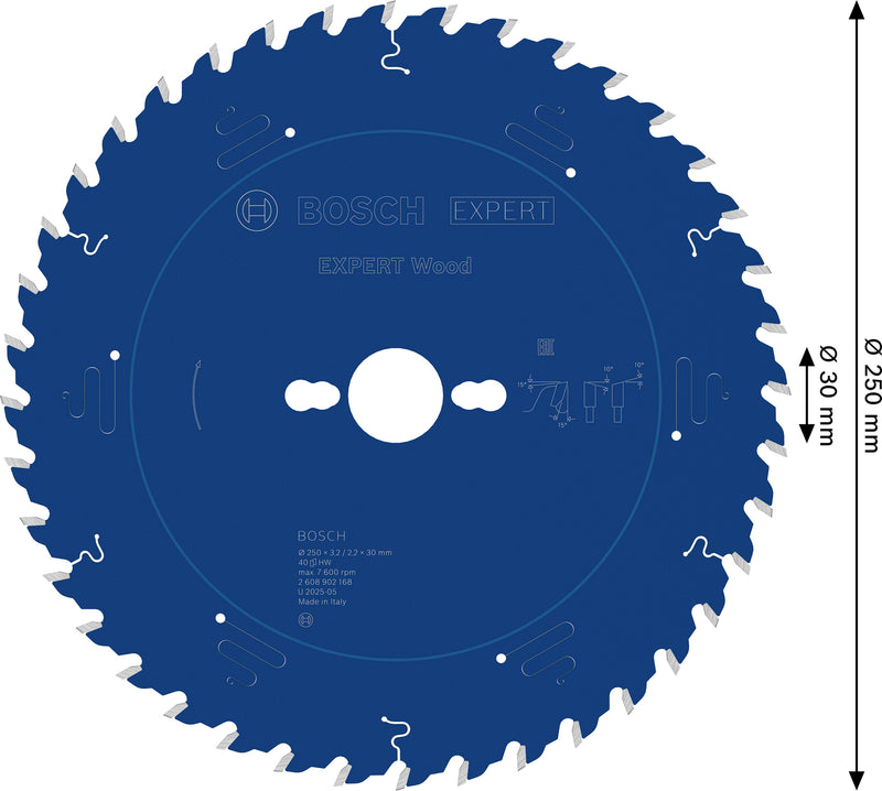 Hojas de sierra circular. Accesorios Bosch (hoja de sierra circular EXPERT Wood, 250 x 3,2/2,2 x 30 mm, T40)