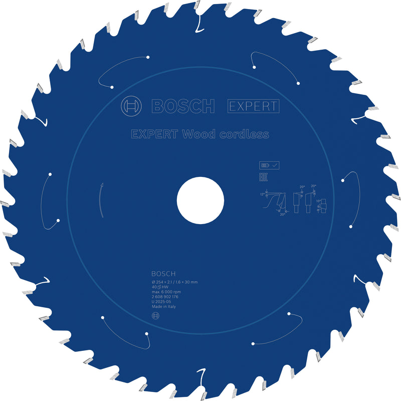 Hojas de sierra circular. Accesorios Bosch (hoja de sierra circular inalámbrica EXPERT Wood, 254 x 2,1/1,6 x 30 mm, T40)