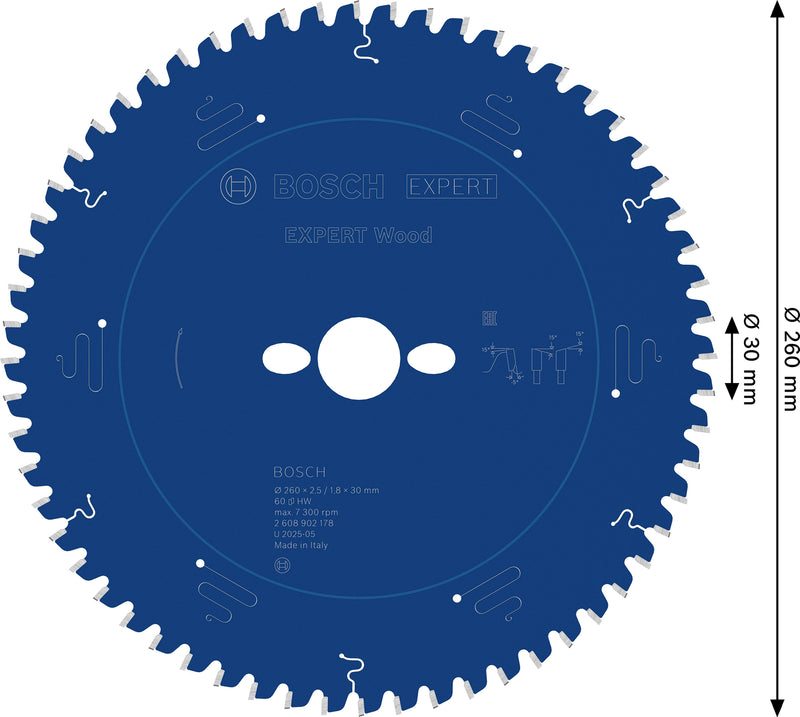 Circular saw blades. Bosch Accessories (EXPERT Wood circular saw blade, 260 x 2.5/1.8 x 30 mm, T60)