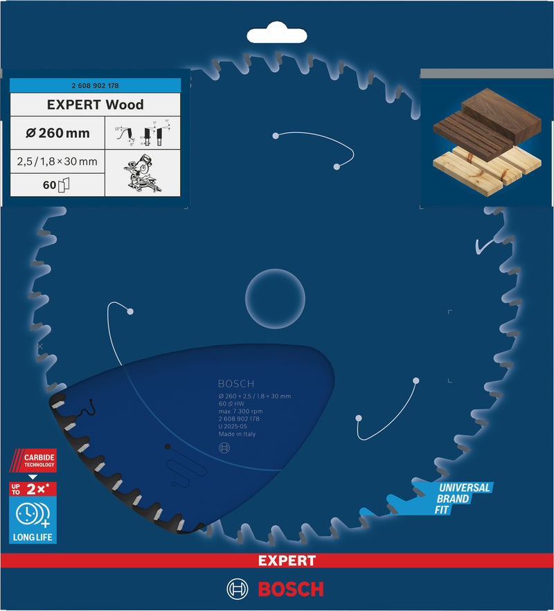 Circular saw blades. Bosch Accessories (EXPERT Wood circular saw blade, 260 x 2.5/1.8 x 30 mm, T60)