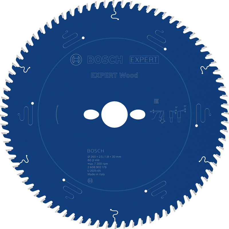 Discos para serras circulares. Bosch Accessories (Lâmina de serra circular EXPERT Wood, 260 x 2,5/1,8 x 30 mm, T80)