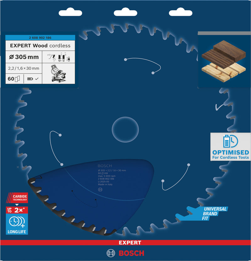 Discos para serras circulares. Bosch Accessories (Lâmina de serra sem fios circular EXPERT Wood cordless, 305 x 2,2/1,6 x 30 mm, T60)